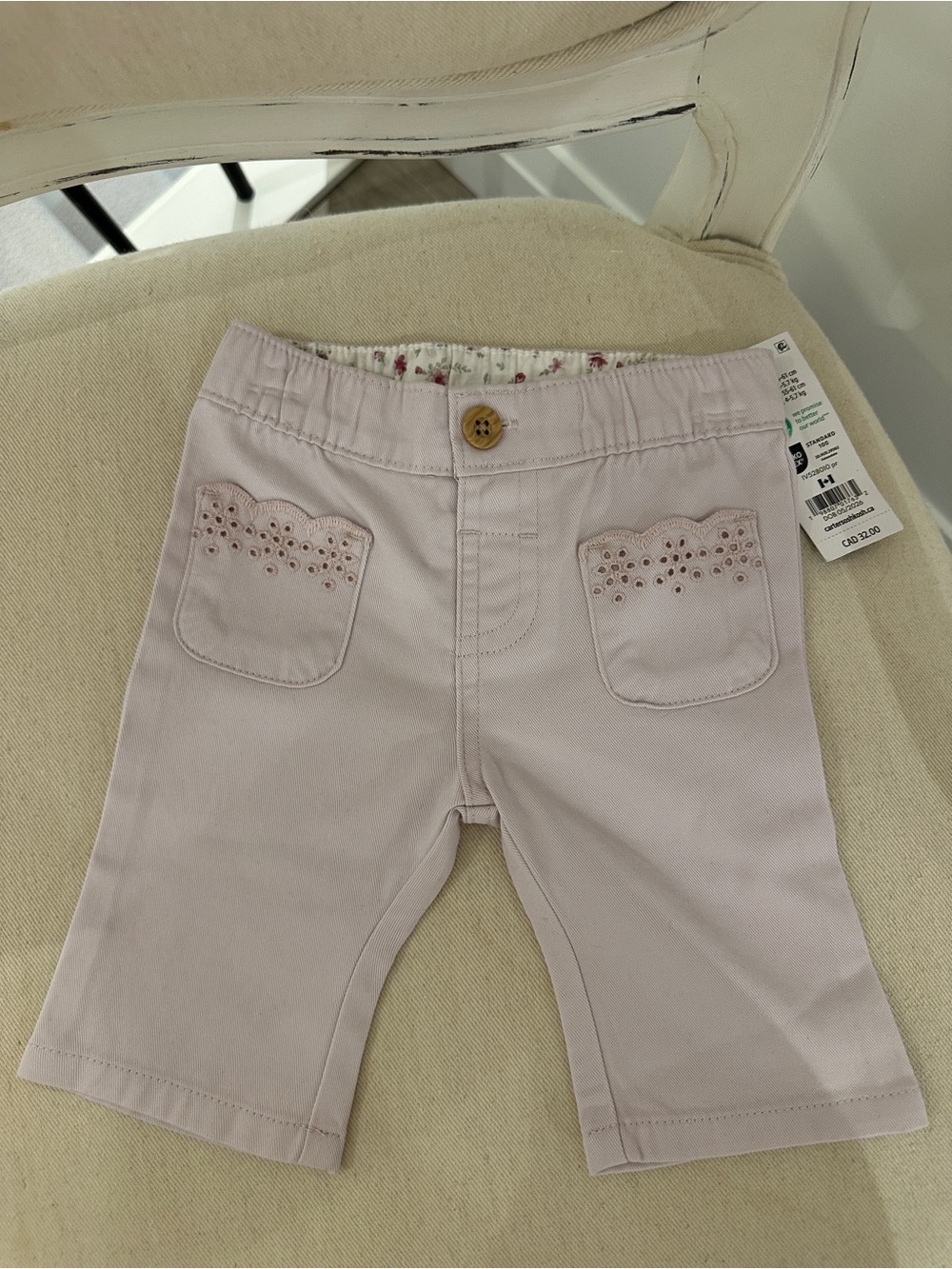 🤍 3 Mth 100% Cotton Scallop Eyelet Pale Lilac Baby girl Pants by Oshkosh NWT